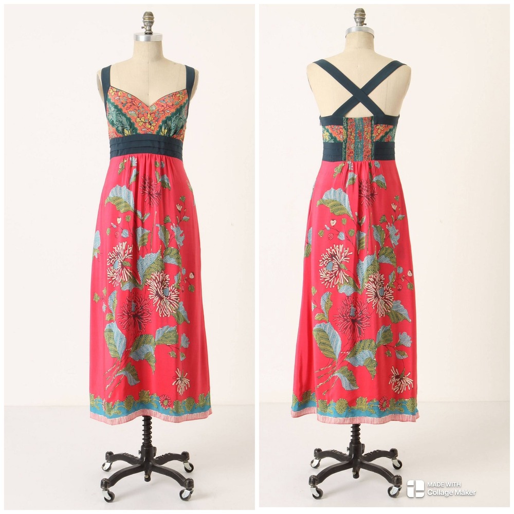 Anthro Edme & Esyllte Equinox Calling Silk Maxi Dress Boho Floral 6 Wedding